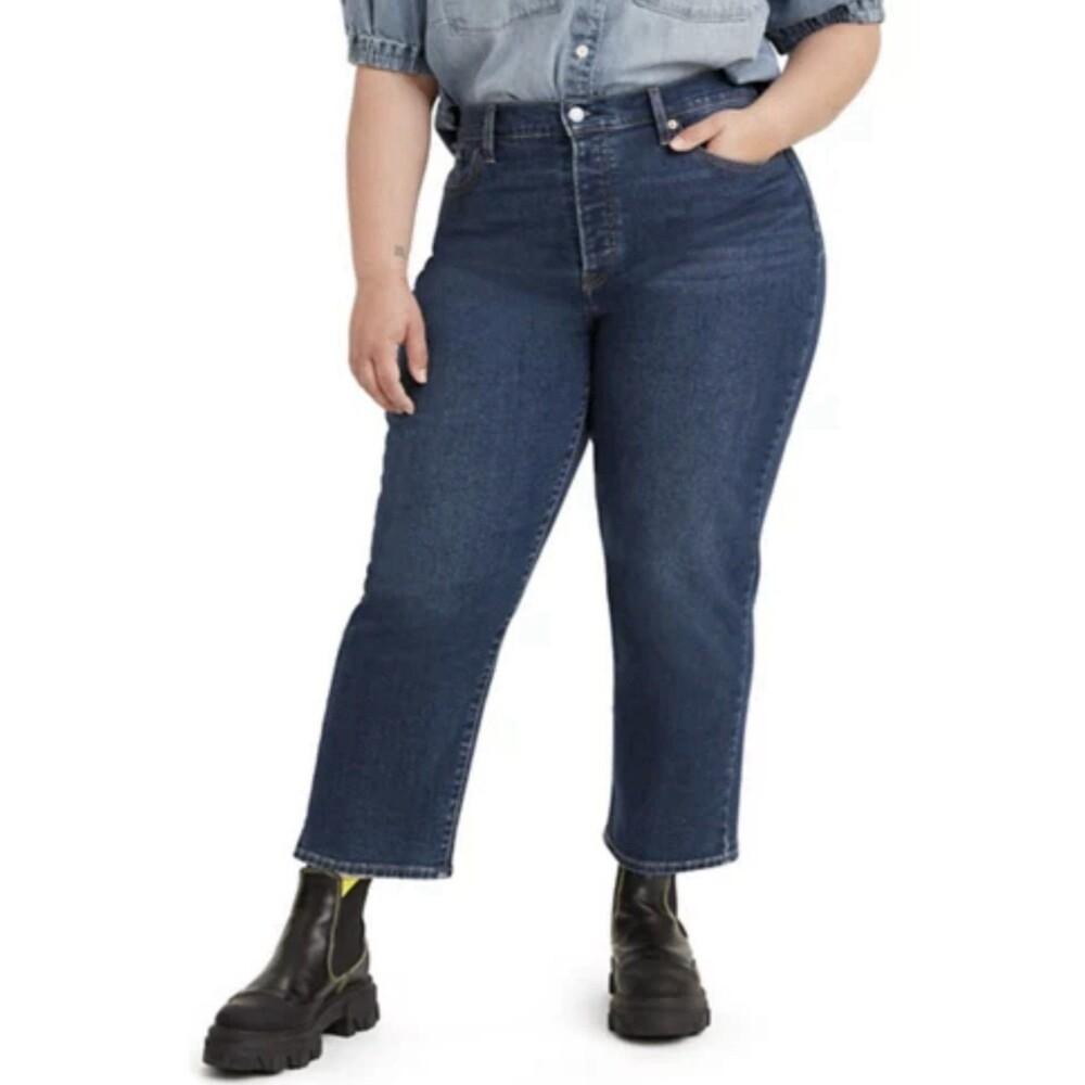 Levis Wedgie Straight Ankle Jeans Women Button Fly Dark Wash Plus Size 22W
